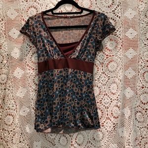 Slimming Aqua and Brown Blouse